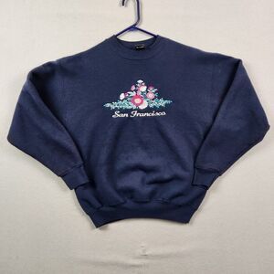 Vintage HL Miller Gold M Crew Neck Floral Embroidered San Francisco BLue